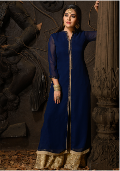 Blue Color Designer Georgette Kurti